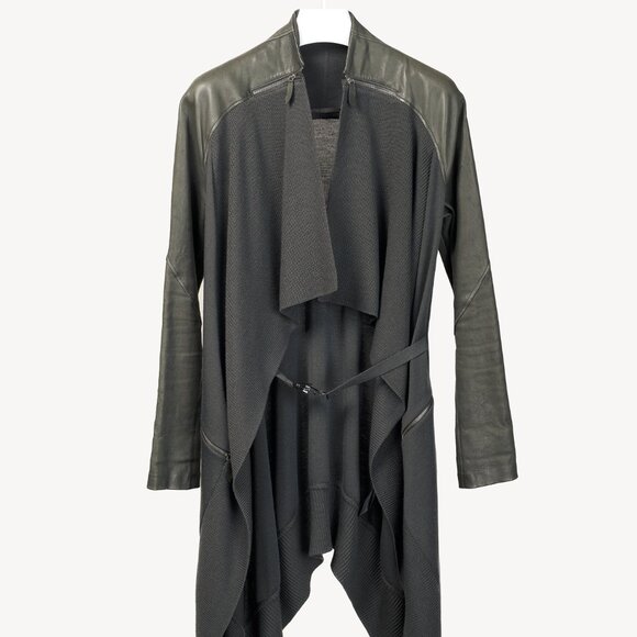 Annette Gortz AW/14 Kubus Grey Leather-Trim Belted Cardigan - Picture 2 of 13